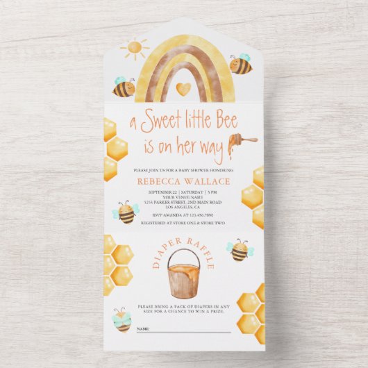 Rustic Boho Rainbow Sweet Little Bee Baby Dusche All In One Einladung (Innen Boden)
