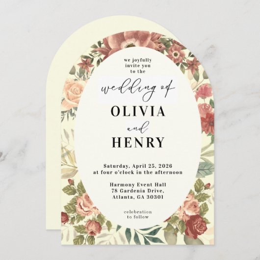 Rustic Boho Red Roses Floral Wedding Einladung (Vorne/Hinten)