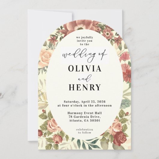 Rustic Boho Red Roses Floral Wedding Einladung (Vorderseite)