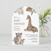 Rustic Boho Safari Leopard and Giraffe Baby Shower Einladung (Stehend Vorderseite)