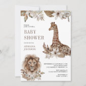 Rustic Boho Safari Lion and Giraffe Baby Shower Einladung (Vorderseite)