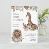 Rustic Boho Safari Lion and Giraffe Baby Shower Einladung (Stehend Vorderseite)