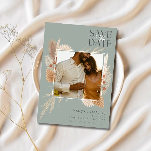 Rustic Boho Sage Foto Wedding Save The Date