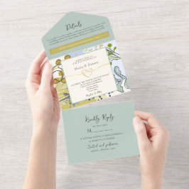 Rustic Boho Sage Yellow Wedding All In One Einladung
