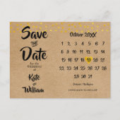 Rustic Boho Save the Date Gold Herzkalender Ankündigungspostkarte (Vorderseite)