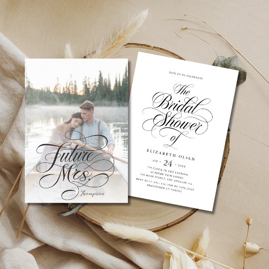 Rustic Boho Script Future Mrs. Brautparty Foto Einladung