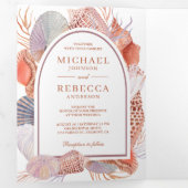 Rustic Boho Seashells Nautical QR Code Wedding Dreifach Gefaltete Einladung (Innen Erste Seite)