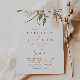 Rustic Boho Simple Floral Boda Wedding Einladung