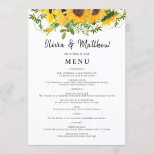 Rustic Boho Sonnenblume Blumenblume Bouquet Weddin Menükarte