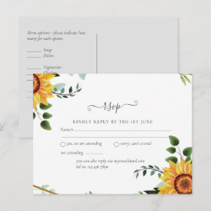 Rustic BOHO Sonnenblumen Grüne Hochzeit RSVP Postkarte