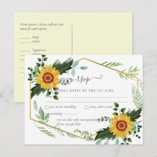 Rustic BOHO Sonnenblumen Grüne Hochzeit RSVP Postkarte