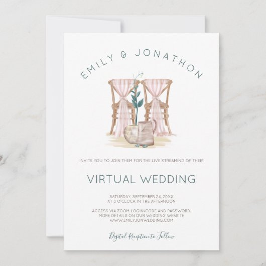 Rustic Boho Stairs Blue Eucalyptus Virtual Wedding Einladung (Vorderseite)