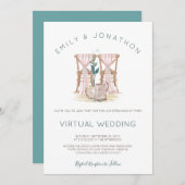 Rustic Boho Stairs Blue Eucalyptus Virtual Wedding Einladung (Vorne/Hinten)