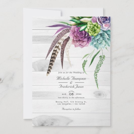 Rustic Boho Succulents QR Code UAWG Wedding Einladung (Vorderseite)