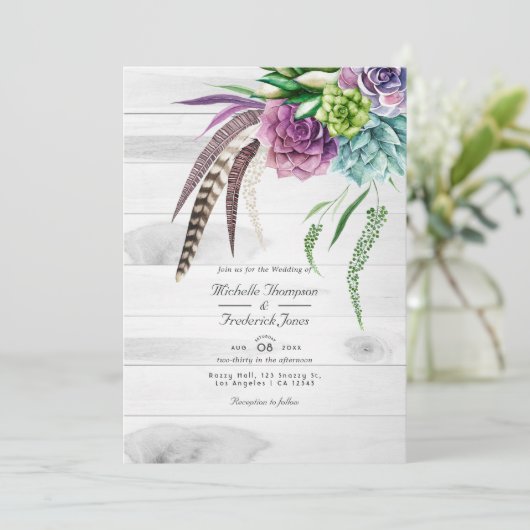 Rustic Boho Succulents QR Code UAWG Wedding Einladung (Stehend Vorderseite)
