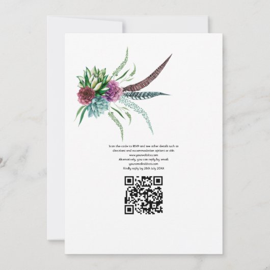 Rustic Boho Succulents QR Code UAWG Wedding Einladung (Rückseite)