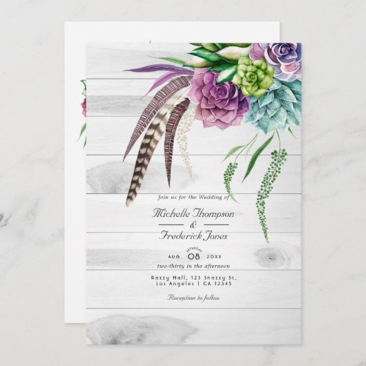 Rustic Boho Succulents QR Code UAWG Wedding Einladung (Vorne/Hinten)