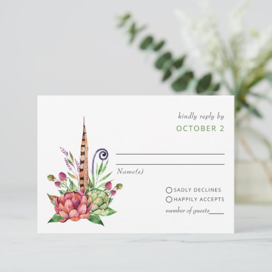 Rustic Boho Sukkulent Cactus Greenerity Wedding RSVP Karte (Stehend Vorderseite)