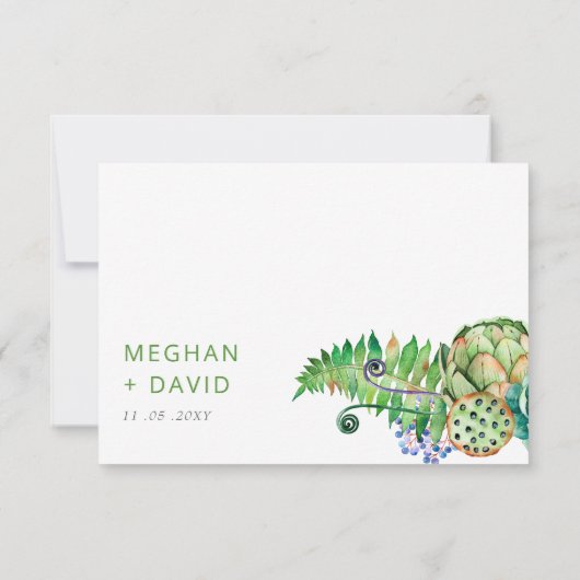 Rustic Boho Sukkulent Cactus Greenerity Wedding RSVP Karte (Rückseite)