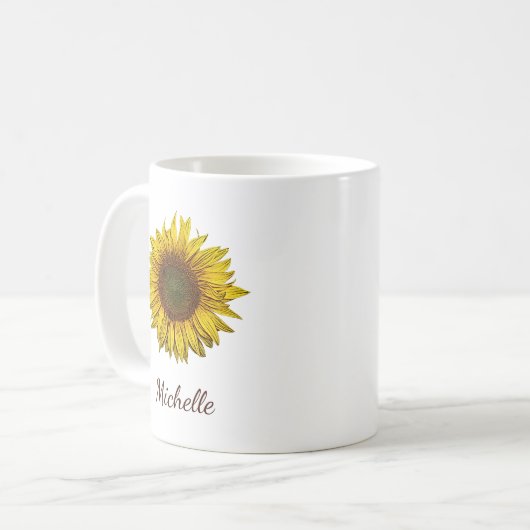 Rustic Boho Sunflower Botanical Personalized Kaffeetasse (Vorderseite Links)