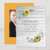Rustic Boho Sunflower Eucalyptus Wedding Foto Save The Date (Vorne/Hinten)