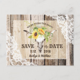 Rustic Boho Sunflower Longhorn Spitze Save the Dat Ankündigungspostkarte