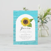 Rustic Boho Sunflower Wood Brautparty Einladung (Stehend Vorderseite)