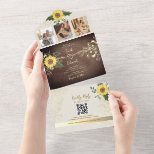 Rustic Boho Sunflower Wood Wedding All In One Einladung