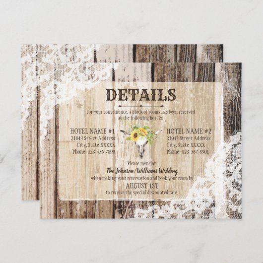 Rustic Boho Sunflowers Longhorn Details Card Begleitkarte (Vorne/Hinten)