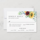 Rustic Boho Sunflowers Wedding RSVP Karte (Vorderseite)