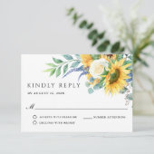 Rustic Boho Sunflowers Wedding RSVP Karte (Stehend Vorderseite)