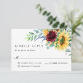 Rustic Boho Sunflowers Wedding RSVP Karte (Stehend Vorderseite)