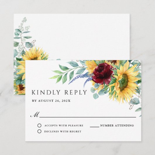 Rustic Boho Sunflowers Wedding RSVP Karte (Vorne/Hinten)