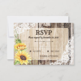 Rustic Boho Sunflowers Wood RSVP Card