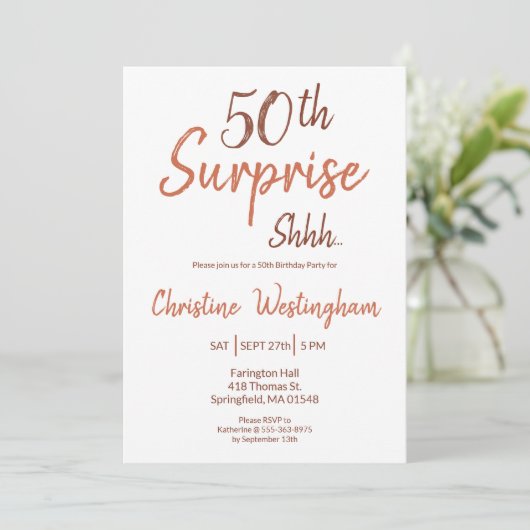 Rustic Boho Surprise 50th Birthday Invitation Einladung (Stehend Vorderseite)