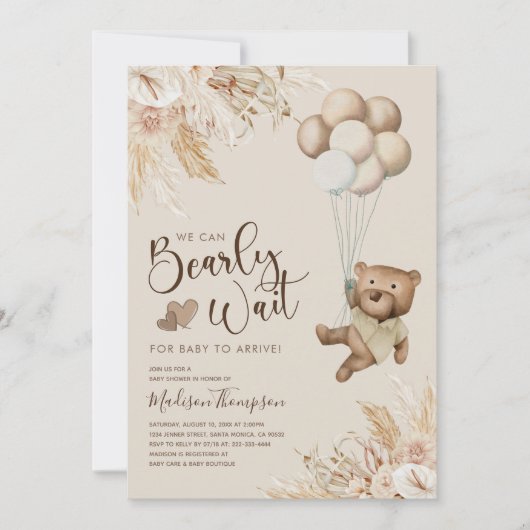 Rustic Boho Teddy Bear Baby Shower Einladung (Vorderseite)