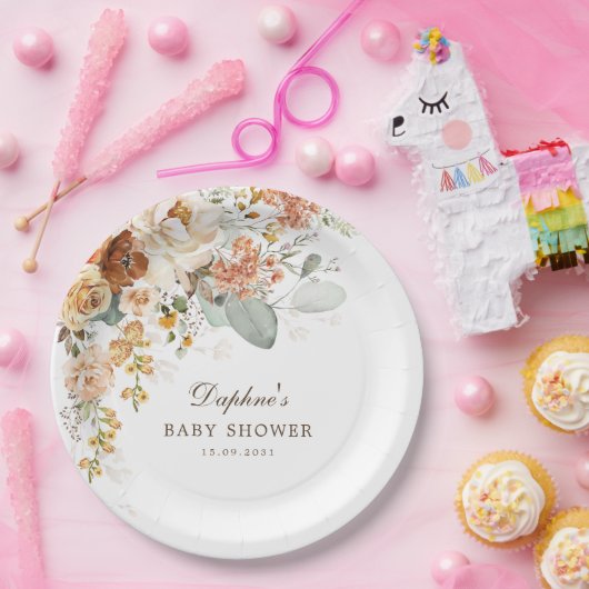 Rustic Boho Terracotta Blume Babydusche Pappteller (Party)