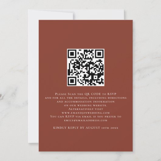 Rustic Boho Terracotta Fall Floral QR Code Hochzei Einladung (Rückseite)