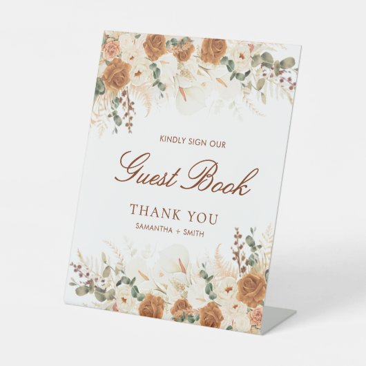 Rustic Boho Terracotta Floral Guest Book Sockelschild (Vorderseite)