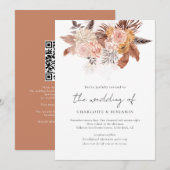 Rustic Boho Terracotta Floral QR Code Wedding Einladung (Vorne/Hinten)