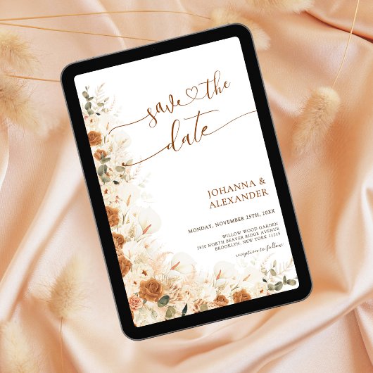 Rustic Boho Terracotta Floral QR Code Wedding Save The Date