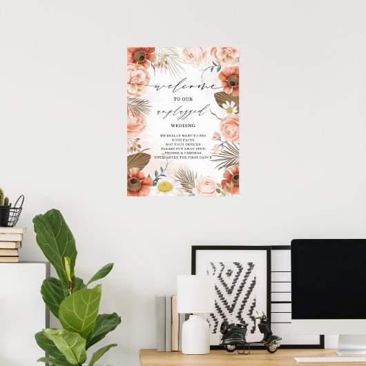 Rustic Boho Terracotta Floral Unplugged Wedding Poster (Heimbüro)