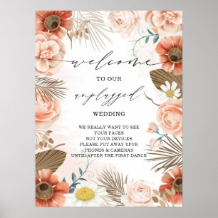 Rustic Boho Terracotta Floral Unplugged Wedding Poster