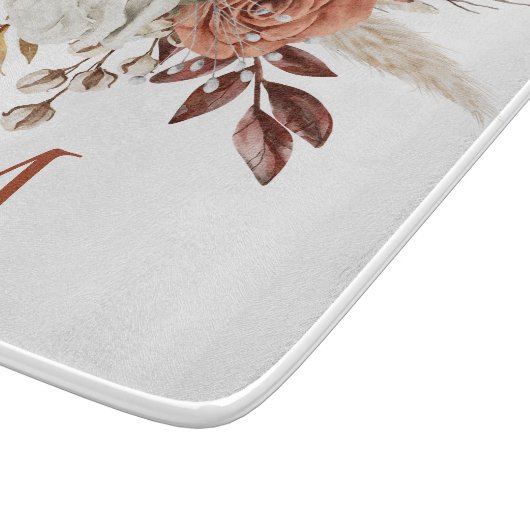 Rustic Boho Terracotta Florals Monogram Initial Schneidebrett (Ecke)