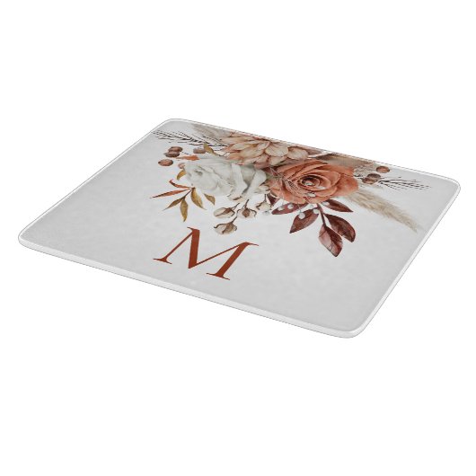 Rustic Boho Terracotta Florals Monogram Initial Schneidebrett (Ecke)