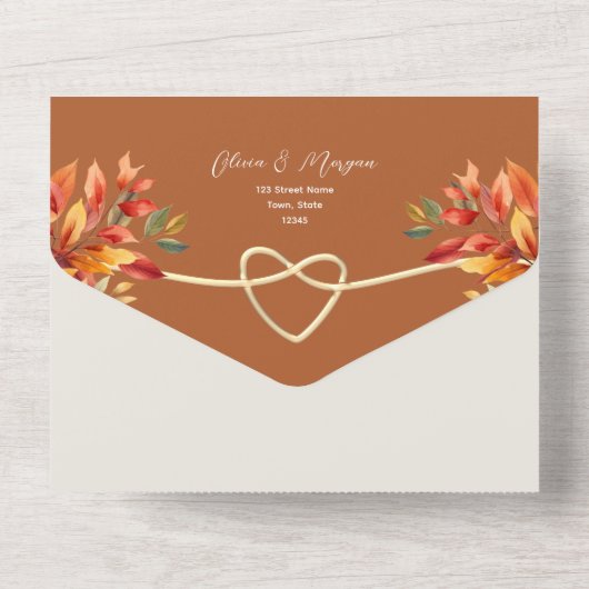 Rustic Boho Terracotta Hochzeit im Herbst All In One Einladung (Rückseite)