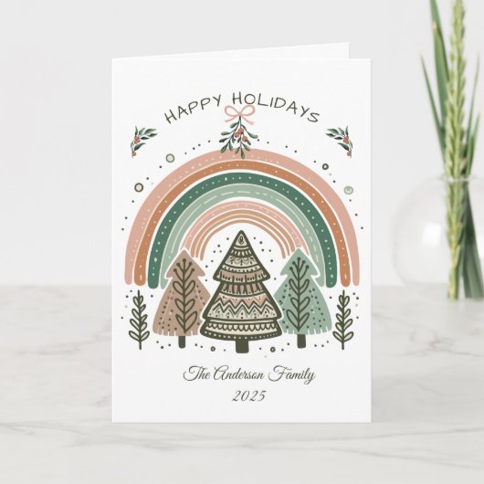 Rustic Boho Terracotta Rainbow Trees Weihnachten (Vorderseite)