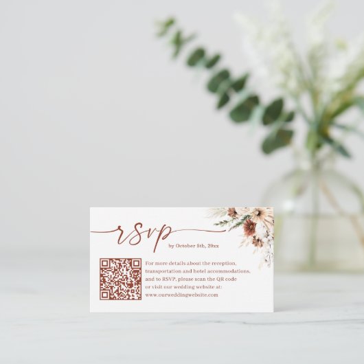 Rustic Boho Terracotta Wedding QR Code UAWG Begleitkarte (Stehend Vorderseite)