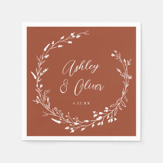 Rustic Boho Terracotta Wildblume Floral Wedding Serviette (Vorderseite)