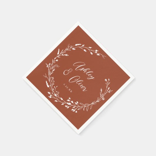 Rustic Boho Terracotta Wildblume Floral Wedding Serviette (Ecke)